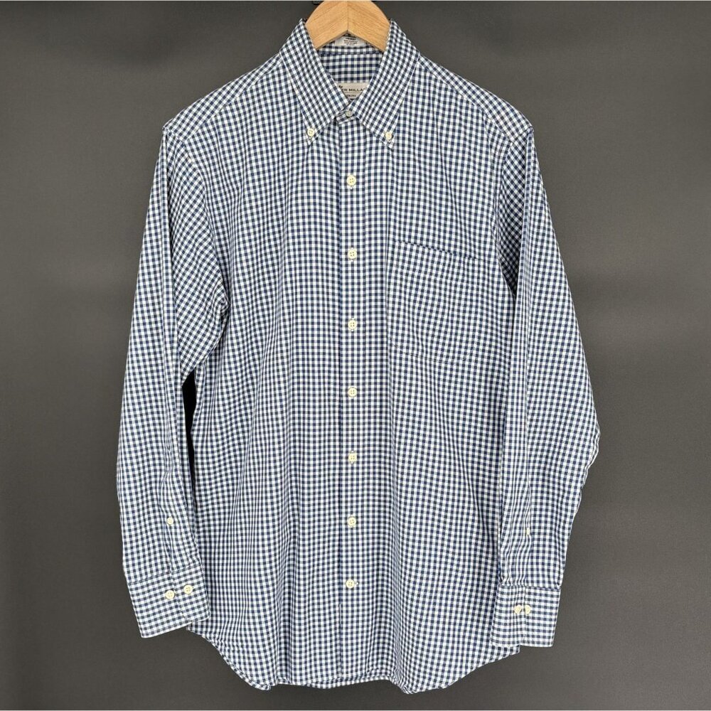 Peter Millar Men's Nanoluxe Gingham Button Down Dress Shirt M Blue White Preppy